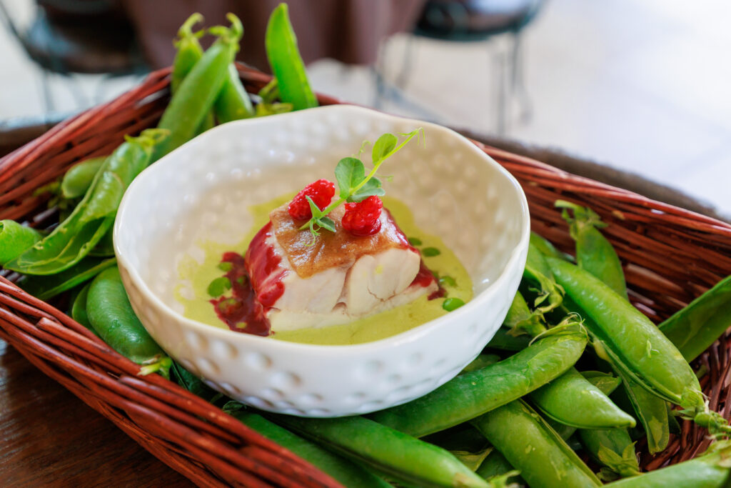 Lotte petits pois framboises